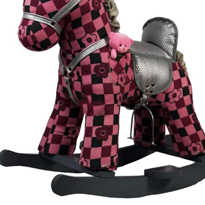 راکر اسب کودک چوبی شطرنجی گل دار زرشکی -اسباب بازی